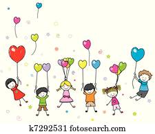 kinder, spielen, mit, luftballone kinder, spielen, mit, luftballone