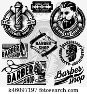 satz, von, schablonen, für, barbershop., friseursalon, logo,, vektor, illustration. satz, von, schablonen, für, barbershop., friseursalon, logo,, vektor, illustration.