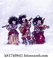 three wandering musicians play music three wandering musicians play music