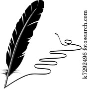 vetorial, monocromático, escrita, antigas, pena, e, florescer