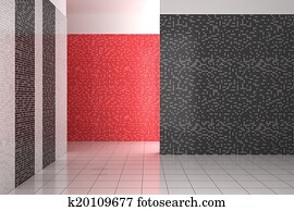 Modernes, badezimmer, mit, schwarz, rot weiß, fliesenmuster Zeichnung