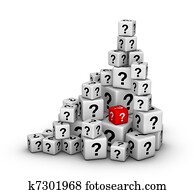 pile of dices with question marks