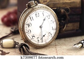 עתיק, ראטרו, כיס, שעון, ו, קישוט, אוביקטים