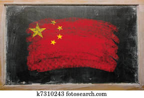 bandera, de, china, en, pizarra, pintado, con, tiza