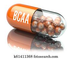 BCAA branched-chain amino acid capsiule isolated on white background. Sport nutrition for bodybuilding. BCAA branched-chain amino acid capsiule isolated on white background. Sport nutrition for bodybuilding.