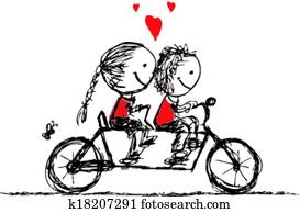 Couple cycling together, valentine sketch for your design