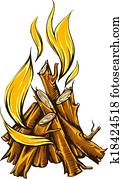 Flame fire of campfire with firewood Flame fire of campfire with firewood