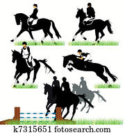 Jockeys and horses silhouettes Jockeys and horses silhouettes