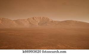 Panoramic landscape on the surface of Mars. 3D Rendering
