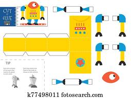 schneiden, und, klebstoff, roboter, spielzeug, vektor, illustration., papier, handwerk, und, erzieherisch, arbeitsblatt schneiden, und, klebstoff, roboter, spielzeug, vektor, illustration., papier, handwerk, und, erzieherisch, arbeitsblatt