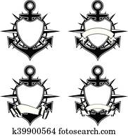anchor and wind rose and shield anchor and wind rose and shield