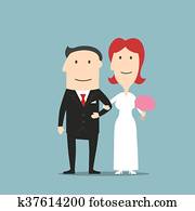 apenas casado, caricatura, novia y novio