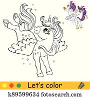 színezés, vektor, csinos, kevés, egyszarvú, noha, kasfogó