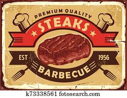 סטייק, דיר, ישן, חתום, עצב, עם, טעים, בקר, בשר, ו, בציר, סמל