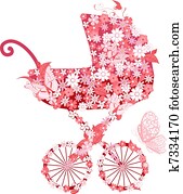 carrinho criança, de, flores, para, meninas