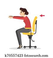 frau, machen, übung, in, büro., workout, w?hrend, dass, brechen frau, machen, übung, in, büro., workout, w?hrend, dass, brechen