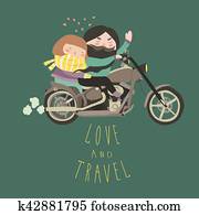 Happy couple in love riding a motorcycle Happy couple in love riding a motorcycle