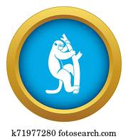 Macaque on a tree icon blue isolated