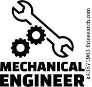 mecânico, engenheiro, com, rodas engrenagem, e, chave