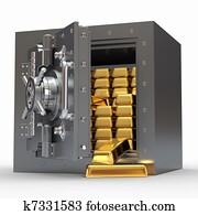 pila, de, dorado, lingotes, en, bóveda de seguridad del banco