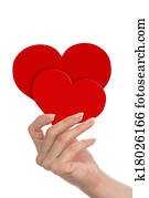 rouges, cœurs, dans, main
