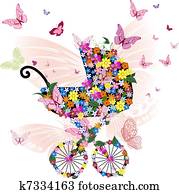 Stroller of flowers and butterflies Stroller of flowers and butterflies