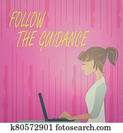 texto, señal, actuación, seguir, el, guidance., conceptual, foto, controlador, un, curso, de, proyectil, por, builtin, mecanismo, foto, de, joven, ocupado, mujer se sentar, vista lateral, y, trabajo encendido, ella, laptop.