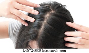 Woman serious hair loss problem for health care shampoo and beauty product concept Woman serious hair loss problem for health care shampoo and beauty product concept