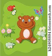 feliz, oso, caricatura, acostado, en, th