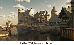 medieval, ou, fantasia, docas