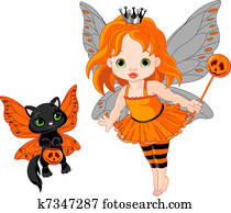 mignon, halloween, bébé, fée, et, chat