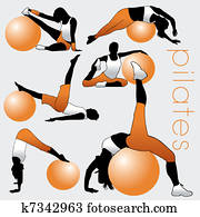 pilates, silhouettes, sätta