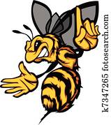vespão, abelha, vespa, caricatura, vetorial, imag