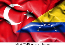Waving flag of Venezuela and Turkey