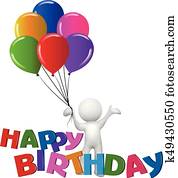 3D white people with happy birthday concept 3D white people with happy birthday concept