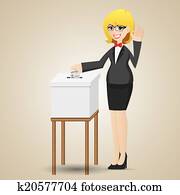 cartoon businesswoman voting with ballot box