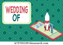Conceptual hand writing showing Wedding Of. Business photo showcasing announcing that analysis and woanalysis now as married couple forever Launch rocket lying smartphone Startup negotiations begin. Conceptual hand writing showing Wedding Of. Business photo showcasing announcing that analysis and woanalysis now as married couple forever Launch rocket lying smartphone Startup negotiations begin.
