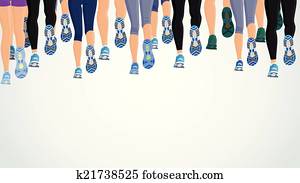 Group running people legs Group running people legs