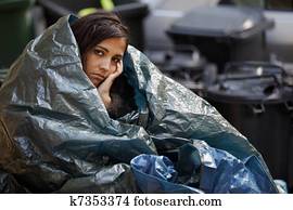 homeless woman having cold homeless woman having cold