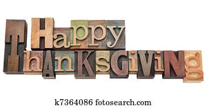 feliz, ação graças, em, letterpress, tipo