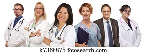 grupo, de, doutores, ou, enfermeiras, ligado, um, fundo branco
