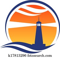 leuchtturm, symbol, an, sonnenuntergang leuchtturm, symbol, an, sonnenuntergang