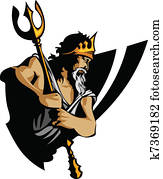 titan, maskottchen, mit, dreizack, und, krone titan, maskottchen, mit, dreizack, und, krone