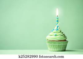 verde, aniversário, cupcake
