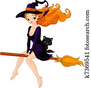 מכשפה, רכוב, a, מטאטא