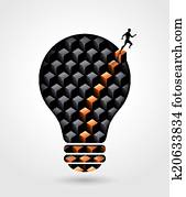 Creative thinking solution business concept illustration with a man walking out of lightbulb