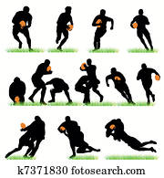 detalhado, rúgbi, silhuetas, jogo