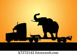 Elephant on truck with trailer Elephant on truck with trailer