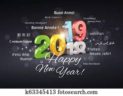 feliz ano novo, 2019, internacional, cartão cumprimento
