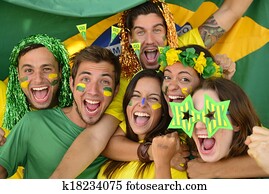 Happy group of Brazilian sport soccer fans amazed celebrating victory together. Happy group of Brazilian sport soccer fans amazed celebrating victory together.